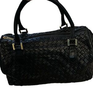 Vintage Horchow Elegant Black Woven Handbag duffel style